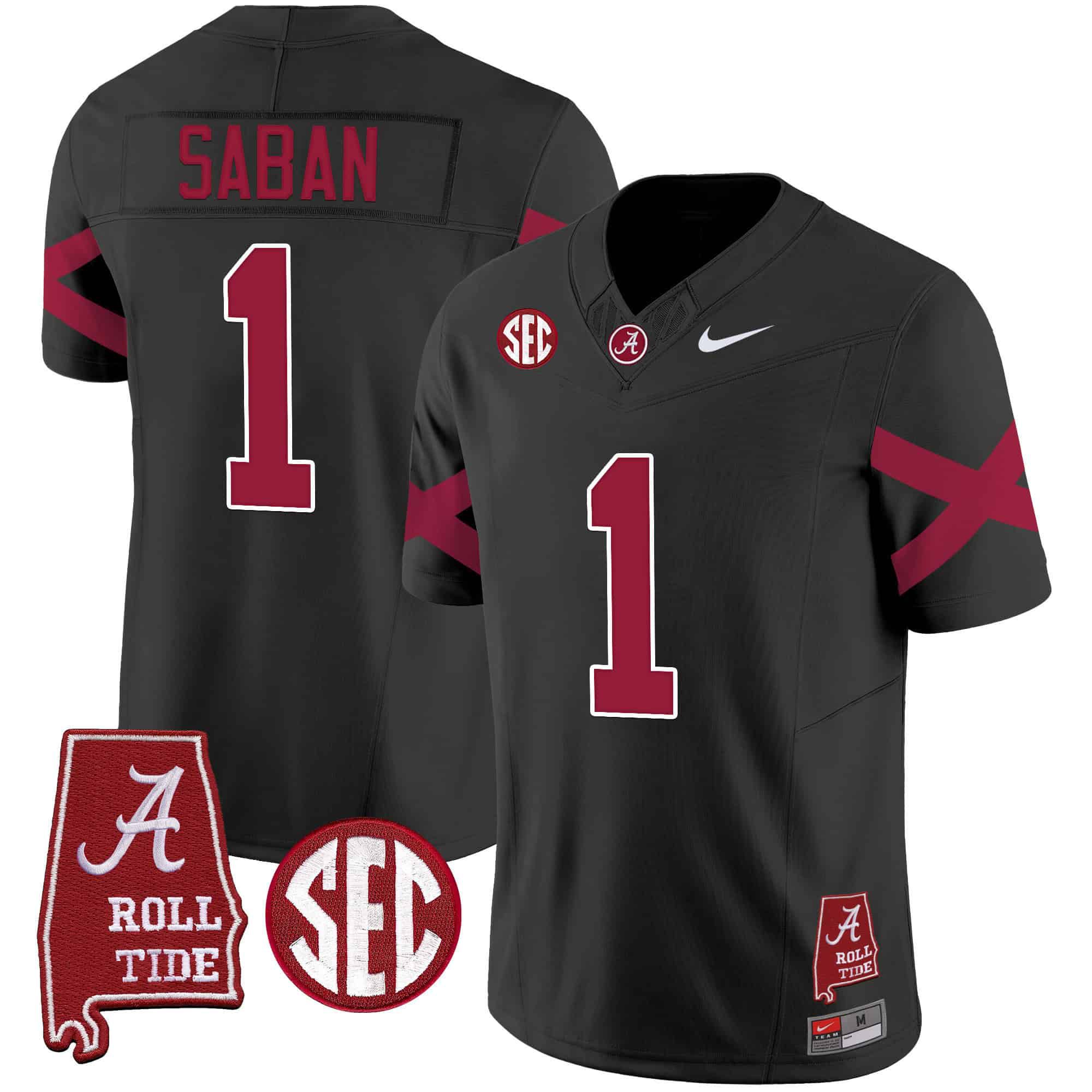 Men Alabama Crimson Tide #1 Saban Black Map Vapor Limited 2024 Nike NCAA Jersey